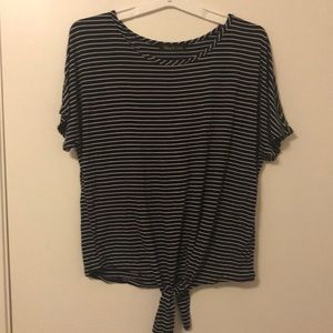 Striped tie blouse (navy blue and white)